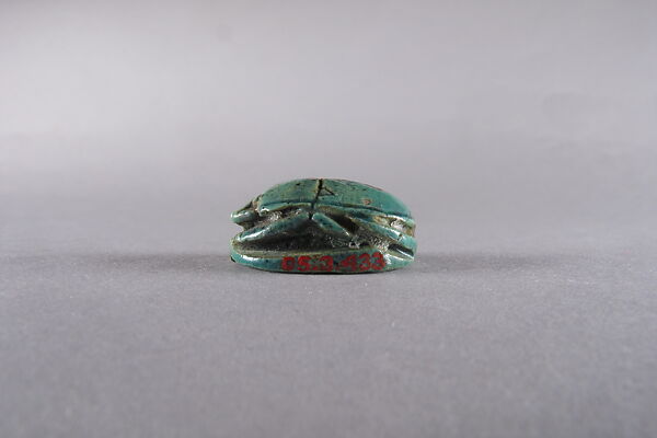 Scarab Inscribed with a Wish to Have Children, Green glazed steatite