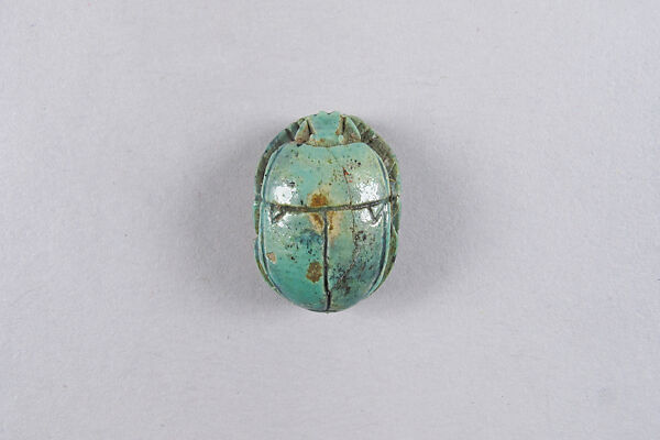 Scarab Inscribed with a Wish to Have Children, Green glazed steatite