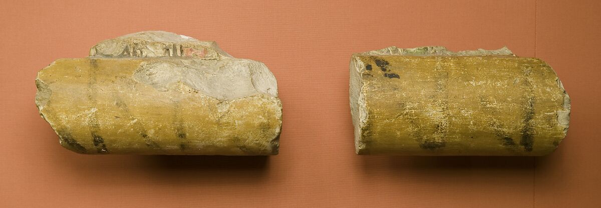Fragment of a torus molding from the shrine of a royal woman within the temple of Mentuhotep II, Limestone, paint 