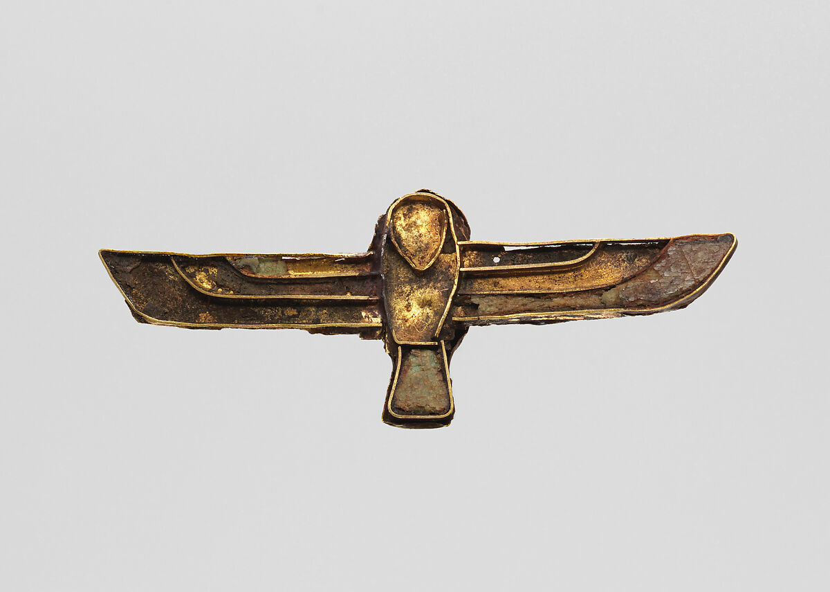 Ba Bird Pendant, Gold, lapis, faience