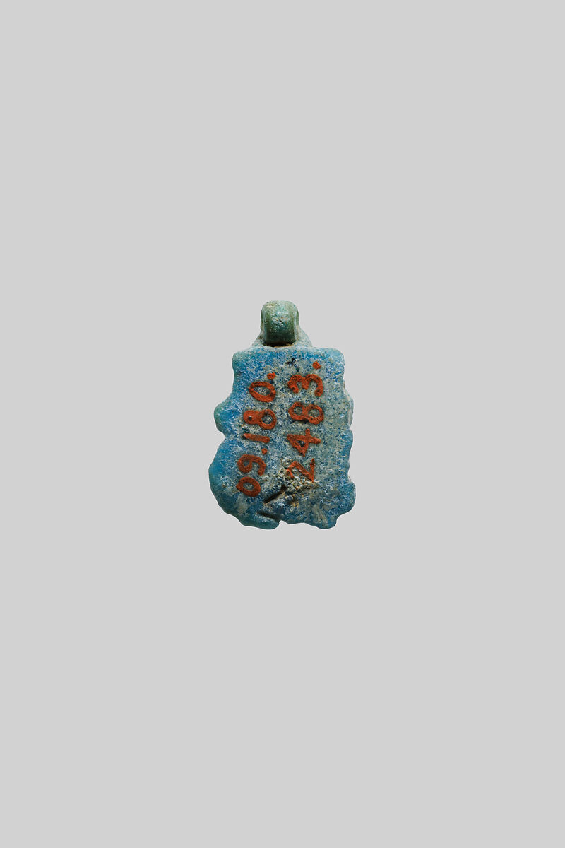 Hathor head amulet, Faience