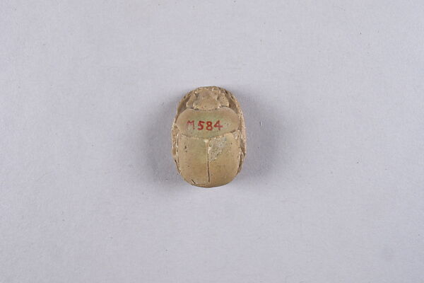 Scarab with sphinx and inscription, Faience