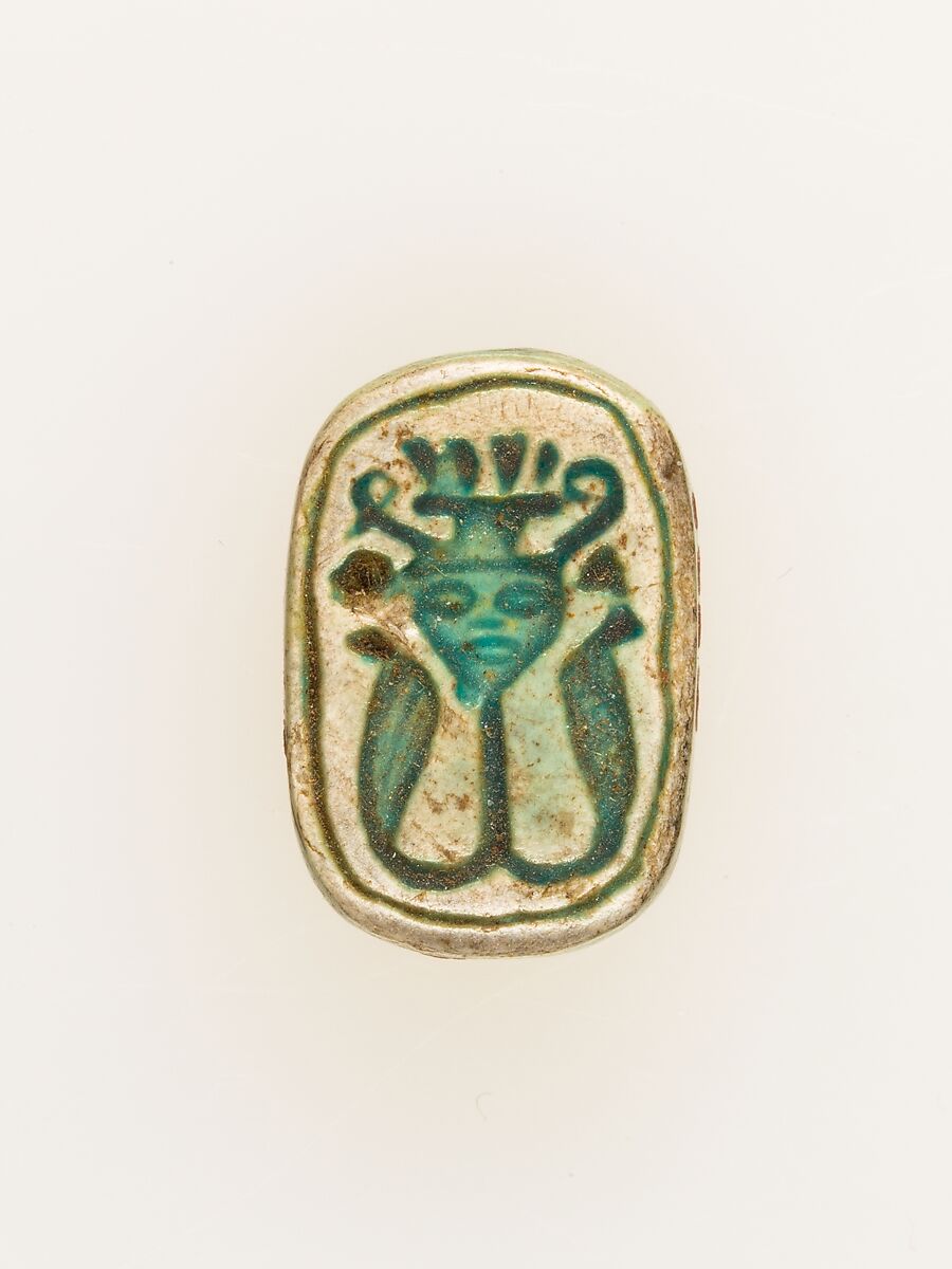 Scaraboid with an image of Hathor, Faience 