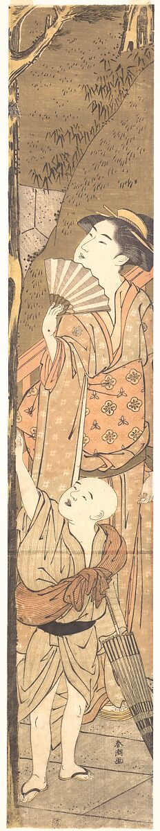 Woman and Small Boy, Katsukawa Shunchō (Japanese, active ca. 1783–95), Woodblock print; ink and color on paper, Japan 