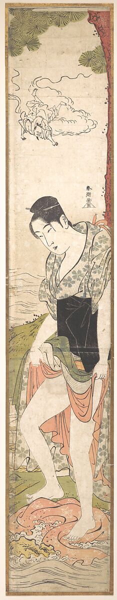 Young Woman  Washing Clothes in the River, Katsukawa Shunchō (Japanese, active ca. 1783–95), Woodblock print; ink and color on paper, Japan 