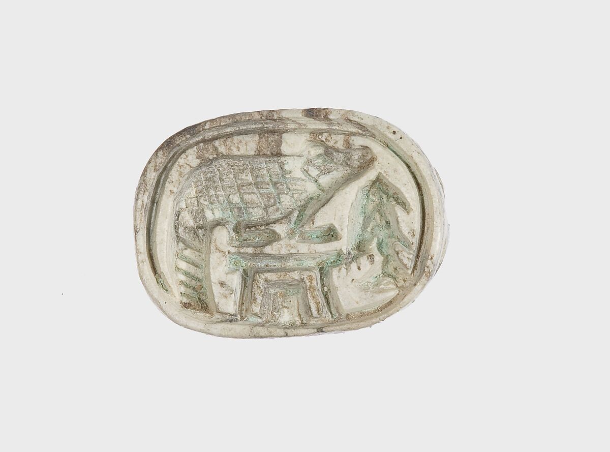 Scarab Inscribed with the Sobek Crocodile and a Fish, Mica schist 