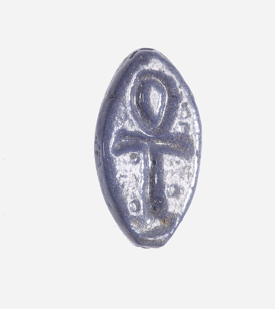 Cowroid Stamp Seal with an Ankh Inscribed on the Base, Faience 