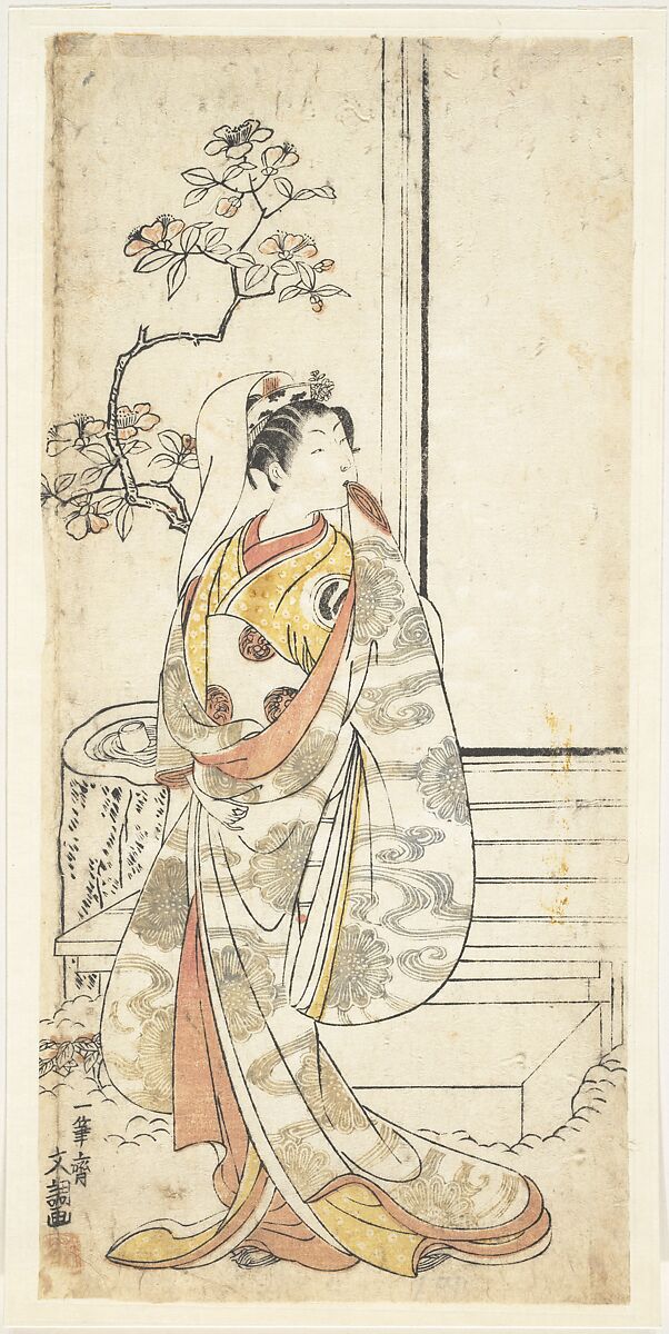 The Actor Sawamura Sojuro I, 1689–1756 in an Unidentified Female Role, Ippitsusai Bunchō (Japanese, active ca. 1765–1792), Woodblock print; ink and color on paper, Japan 