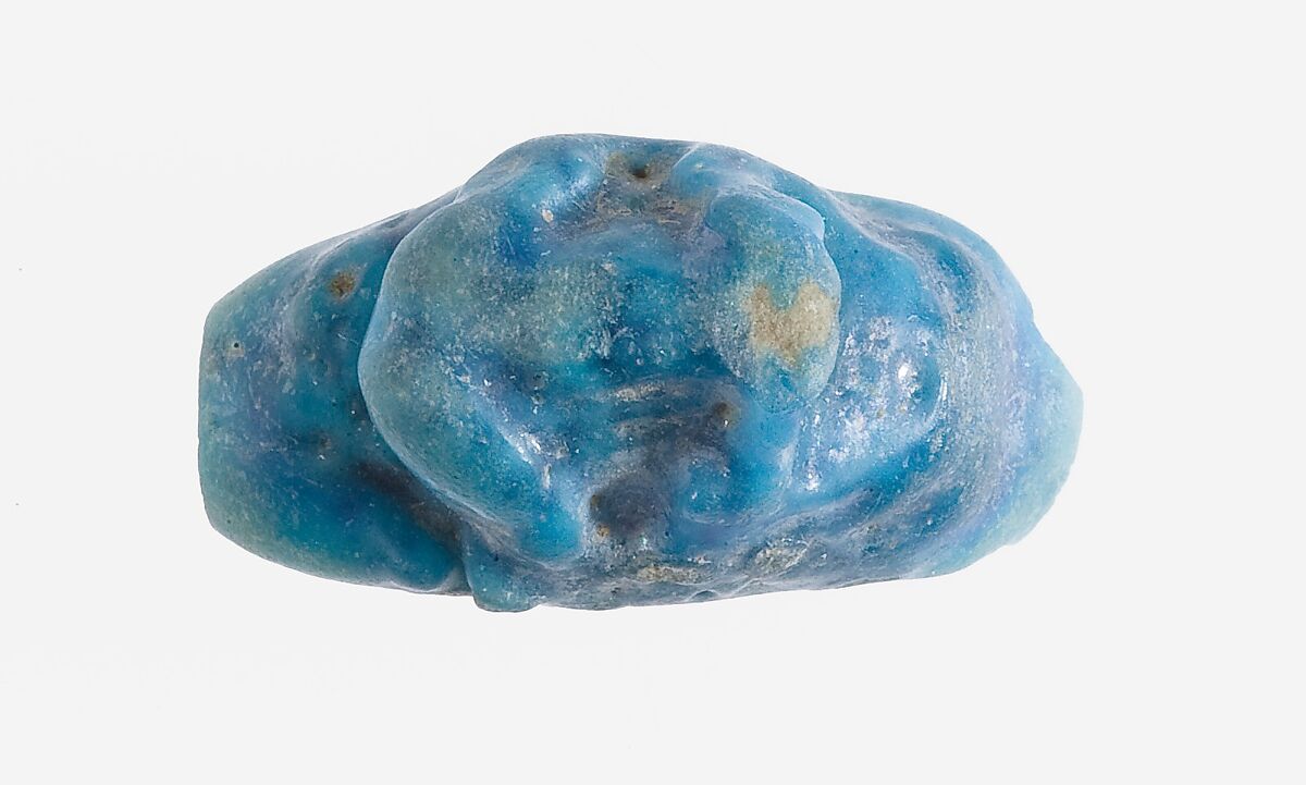 Ring Fragment, Frog in the round, Faience, blue, green 