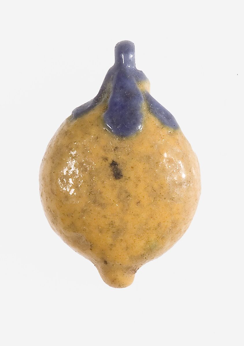 Persea fruit pendant, Faience, Yellow and violet 