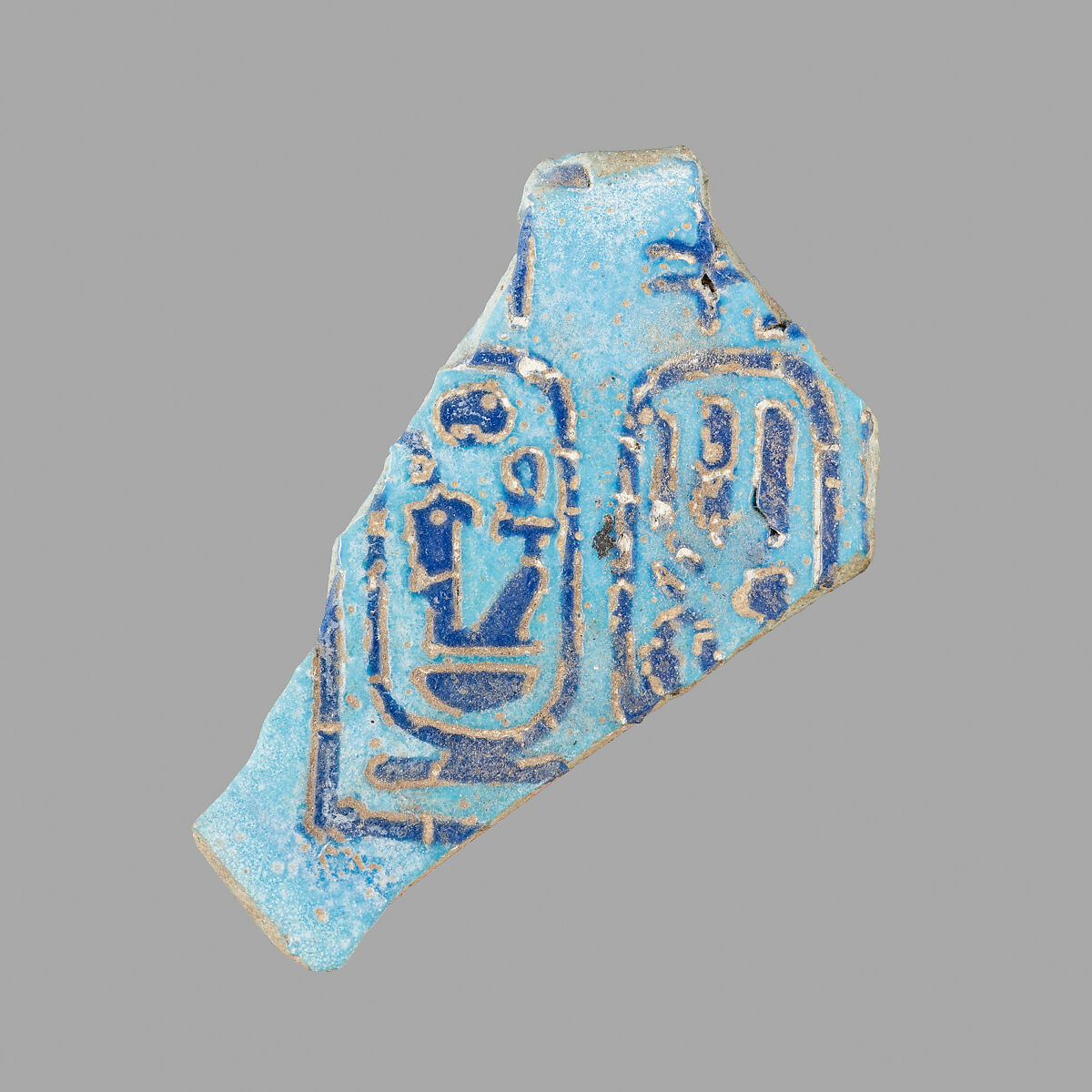 Fragment of a Toilet Dish with Cartouches of Amenhotep III, Faience 