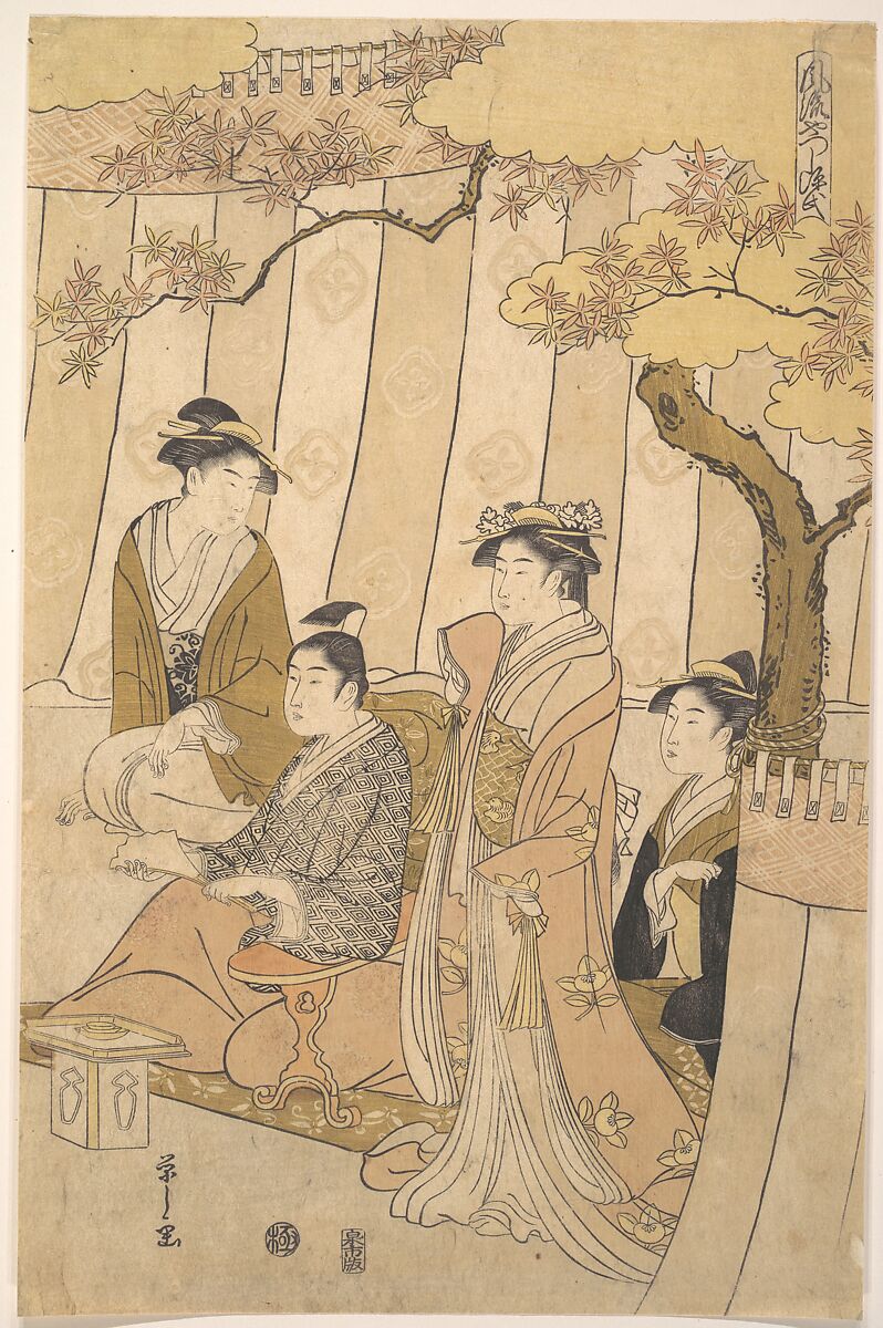 Prince Genji and Three Young Women, Chōbunsai Eishi (Japanese, 1756–1829), Woodblock print; ink and color on paper, Japan 