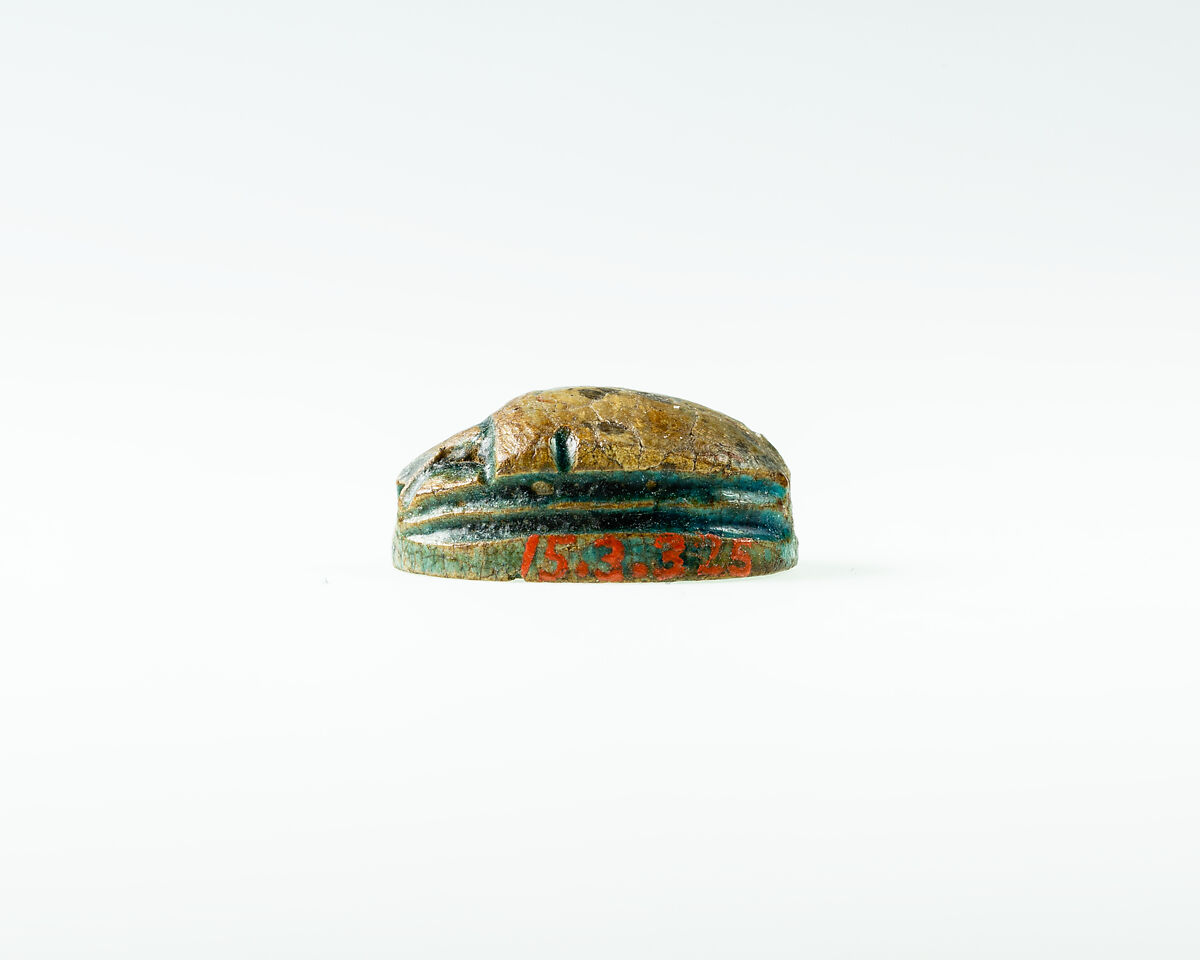 Scarab with Hathor-like Canaanite Goddess, Green glazed steatite