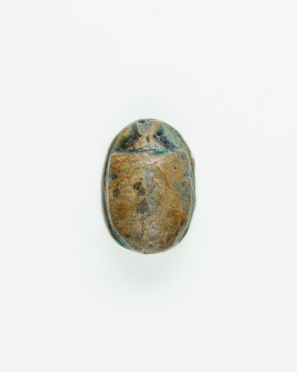Scarab with Hathor-like Canaanite Goddess, Green glazed steatite