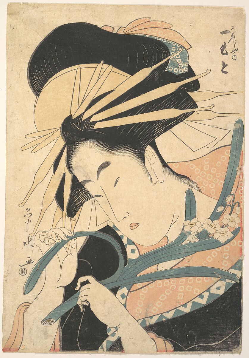A Beauty, Ichirakutei Eisui (Japanese, active ca. 1793–1801), Woodblock print; ink and color on paper, Japan 