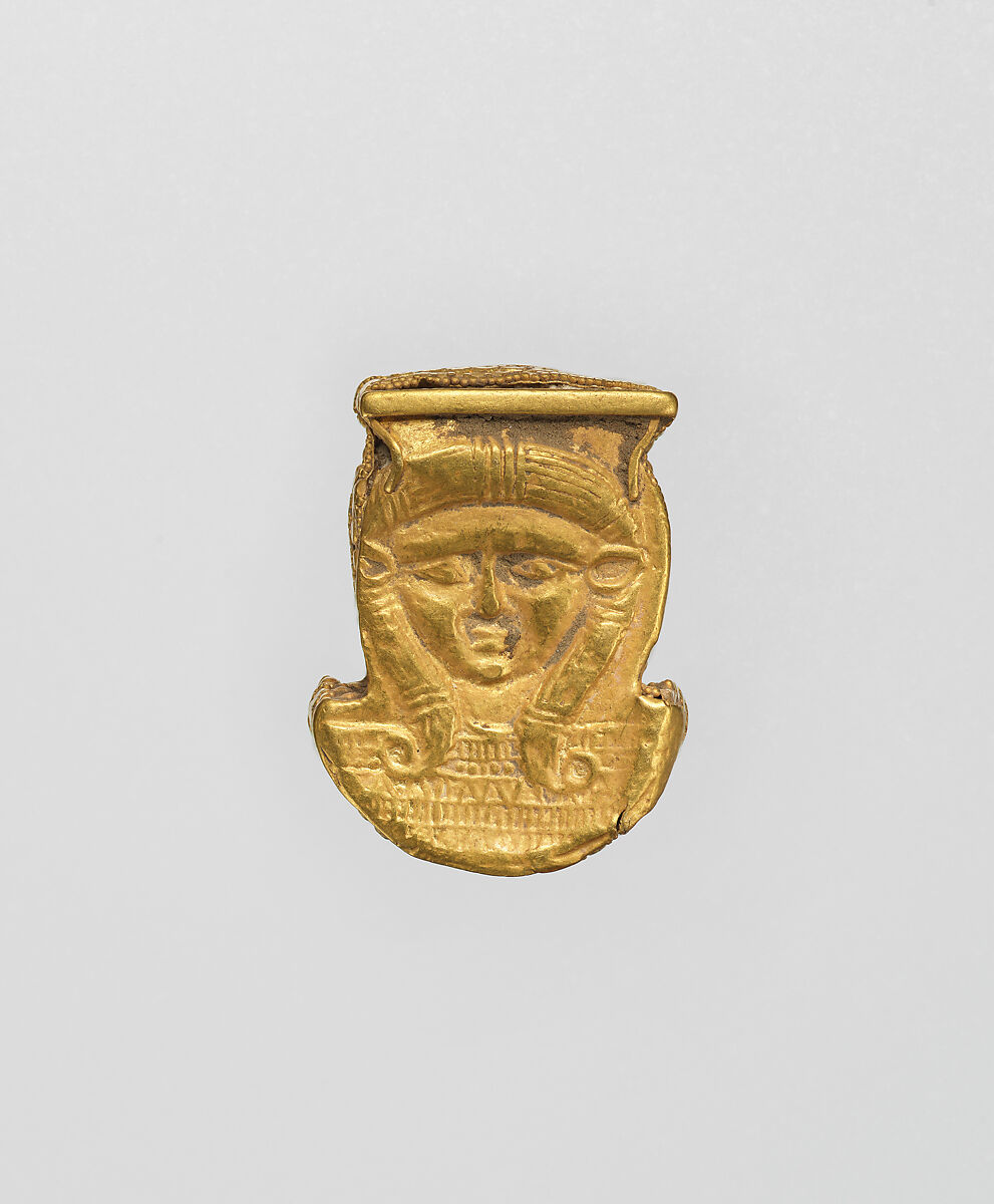 Bead, Hathor head, Gold