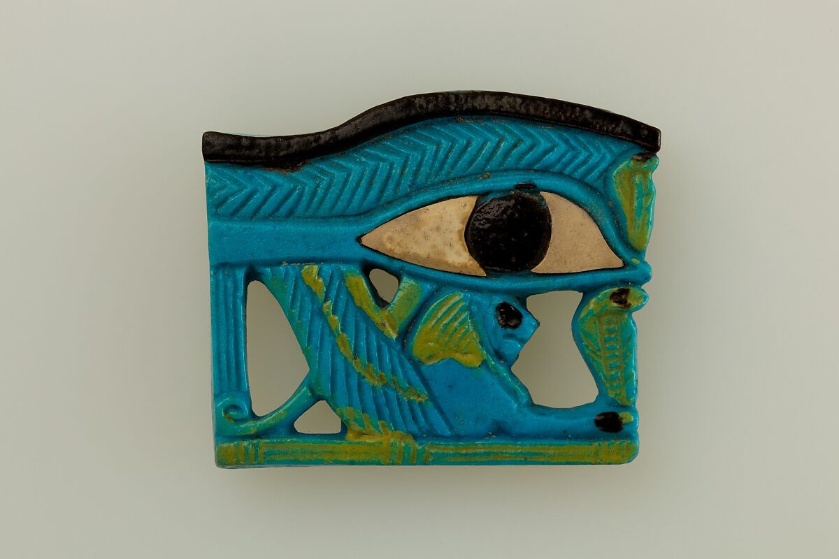 Wedjat Eye Amulet, Faience, aragonite 