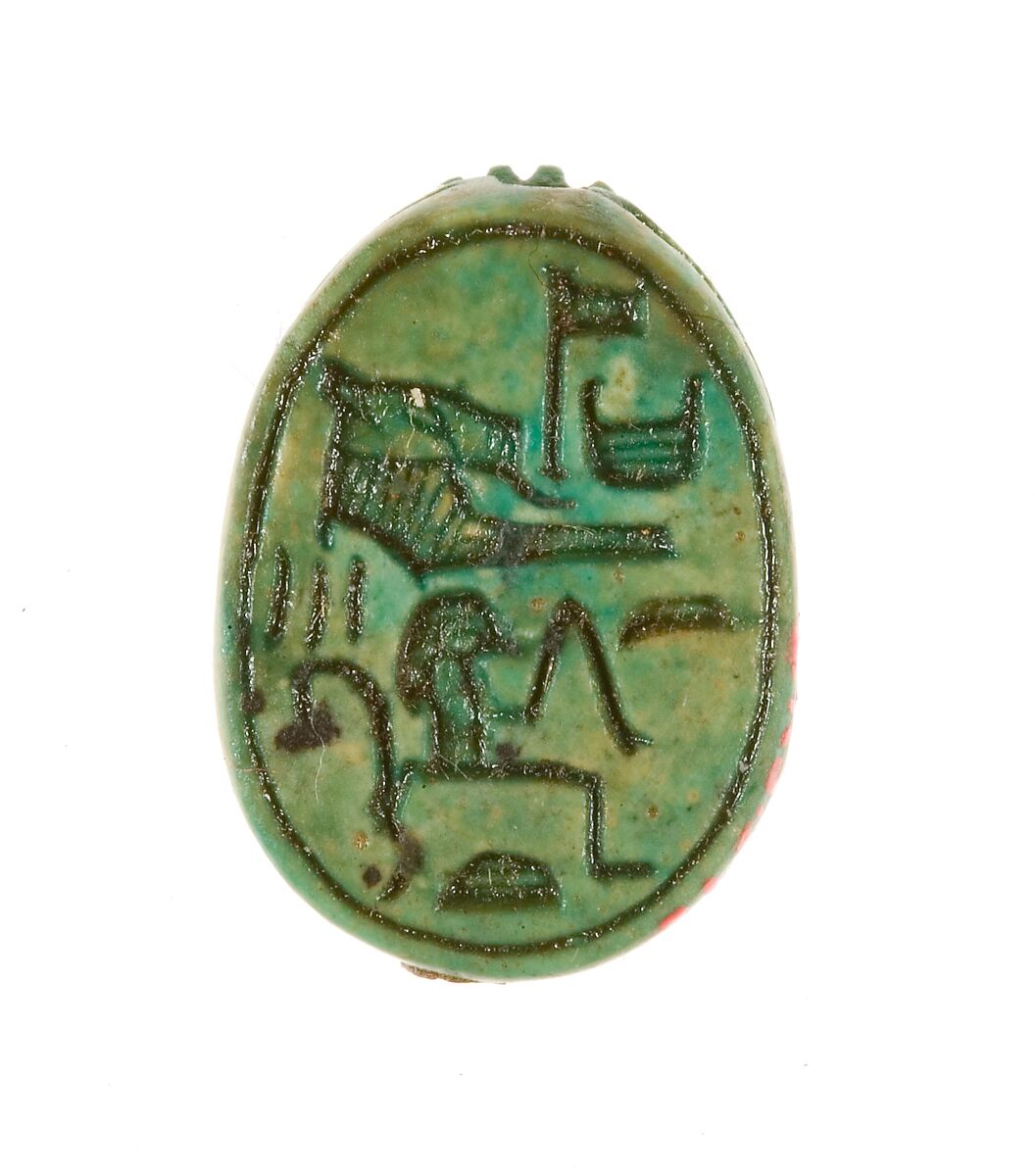 Scarab Inscribed for the God's Wife Hatshepsut, Steatite (glazed) 