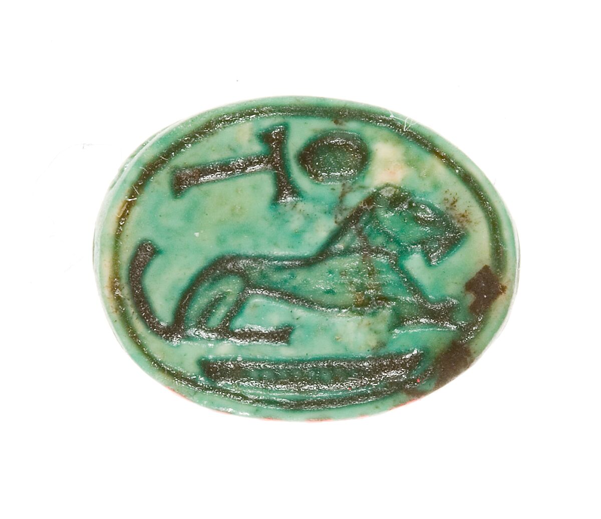 Scarab Inscribed with a Hieroglyphic Motif, Steatite (glazed) 