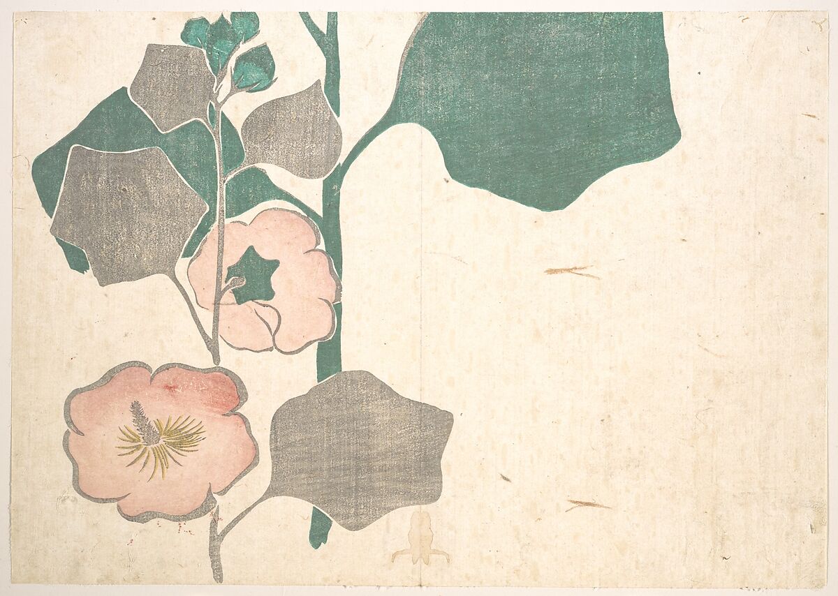 Design of Flowers, Ogata Kōrin (Japanese, 1658–1716), Woodblock print (leaf from an album); ink and color on paper, Japan 
