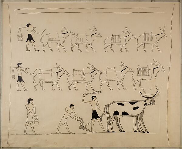 Laden Donkeys and Men Plowing, Tomb of Djari