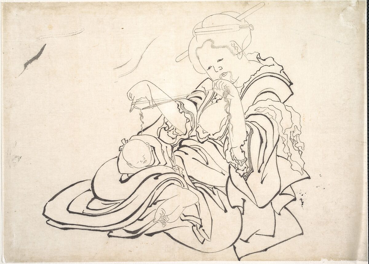 A Woman and Baby, Katsushika Hokusai (Japanese, Tokyo (Edo) 1760–1849 Tokyo (Edo)), Monochrome woodblock print; ink on paper, Japan 