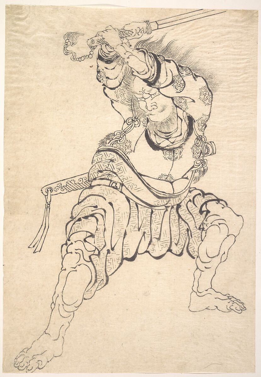 A Warrior, Katsushika Hokusai (Japanese, Tokyo (Edo) 1760–1849 Tokyo (Edo)), Monochrome woodblock print; ink on paper, Japan 