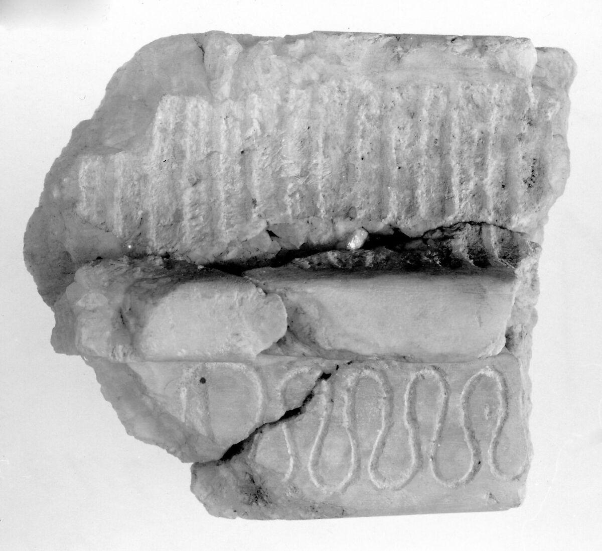 Canopic Chest Lid Fragment, Travertine (Egyptian alabaster) 