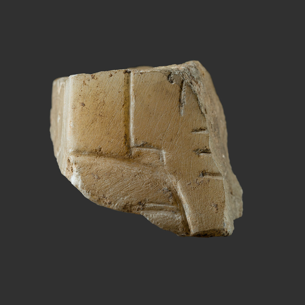 Canopic Chest Fragment, Travertine (Egyptian alabaster)