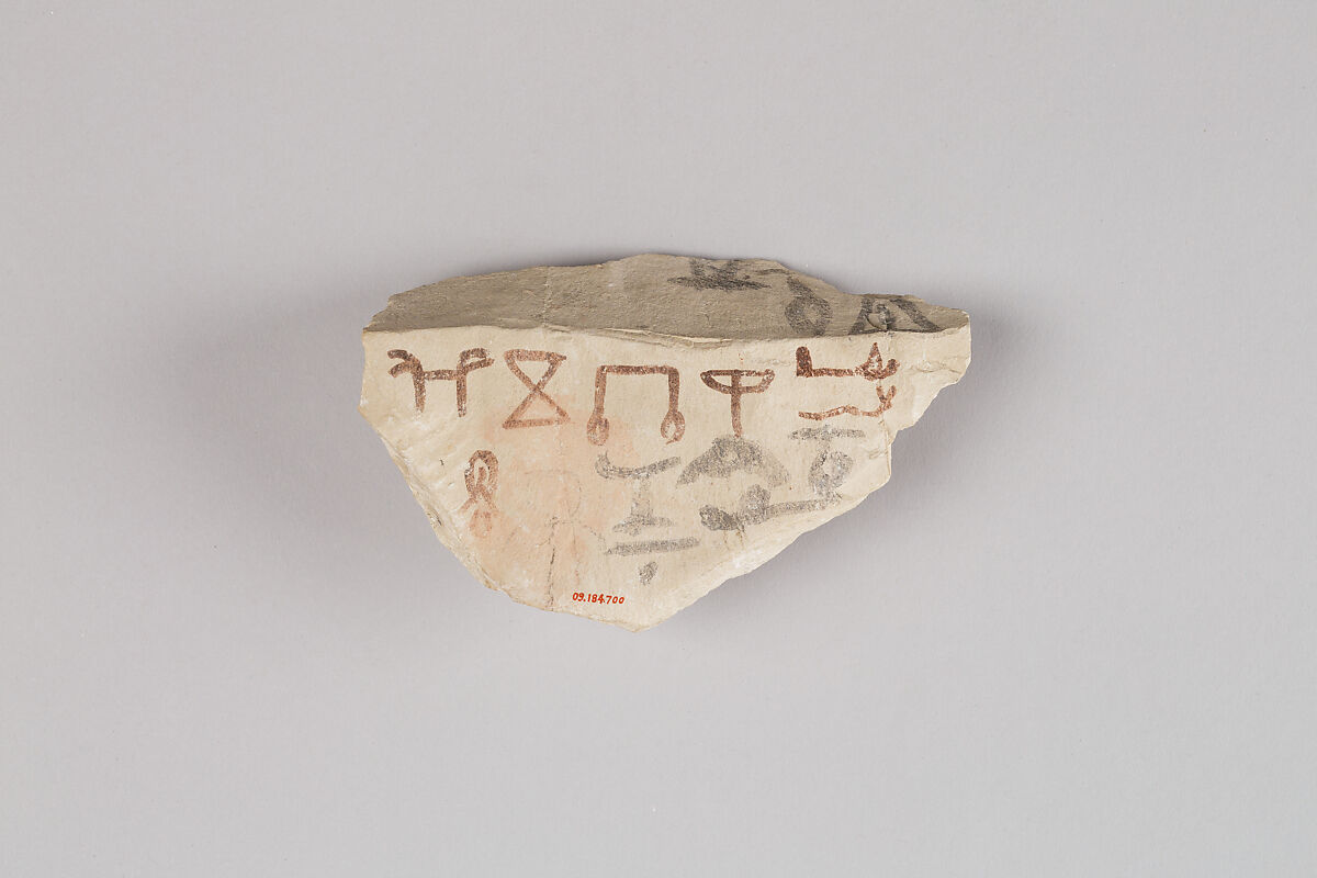 Ostracon with Workmen's Identity Marks, Limestone, ink, paint 