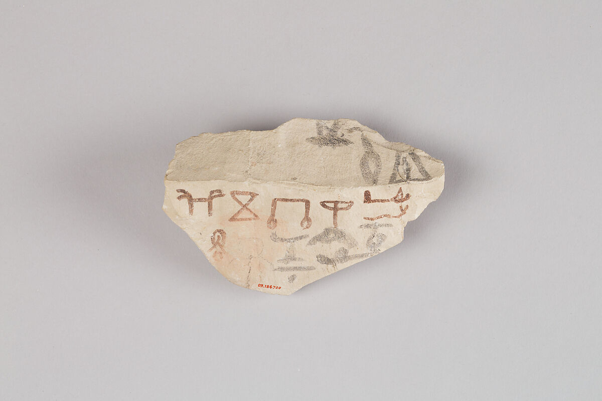 Ostracon with Workmen's Identity Marks, Limestone, ink, paint