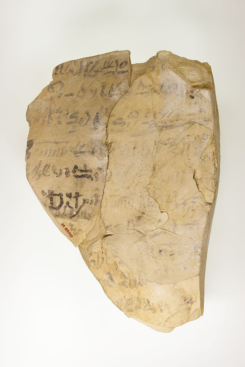 Hieratic Ostracon- see 09.184.703, Limestone, ink, paint