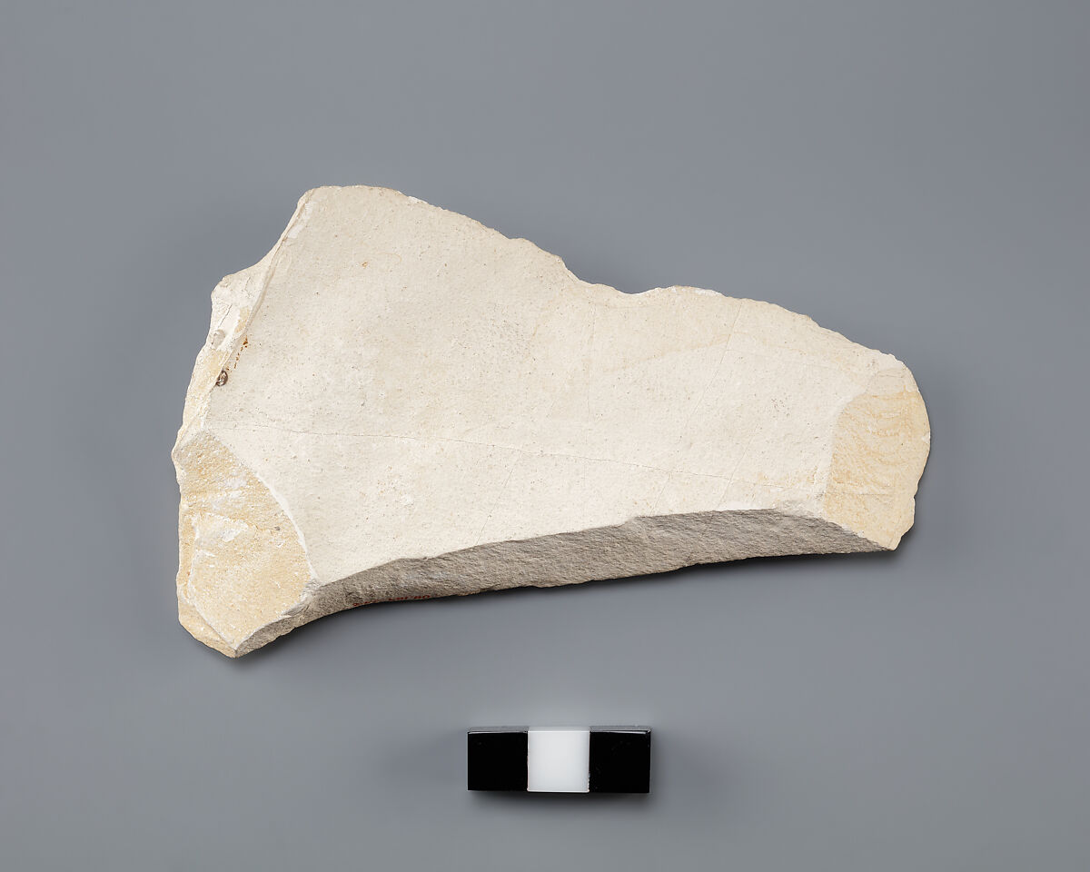 Hieratic ostracon with short list in red and black, Limestone, ink, paint