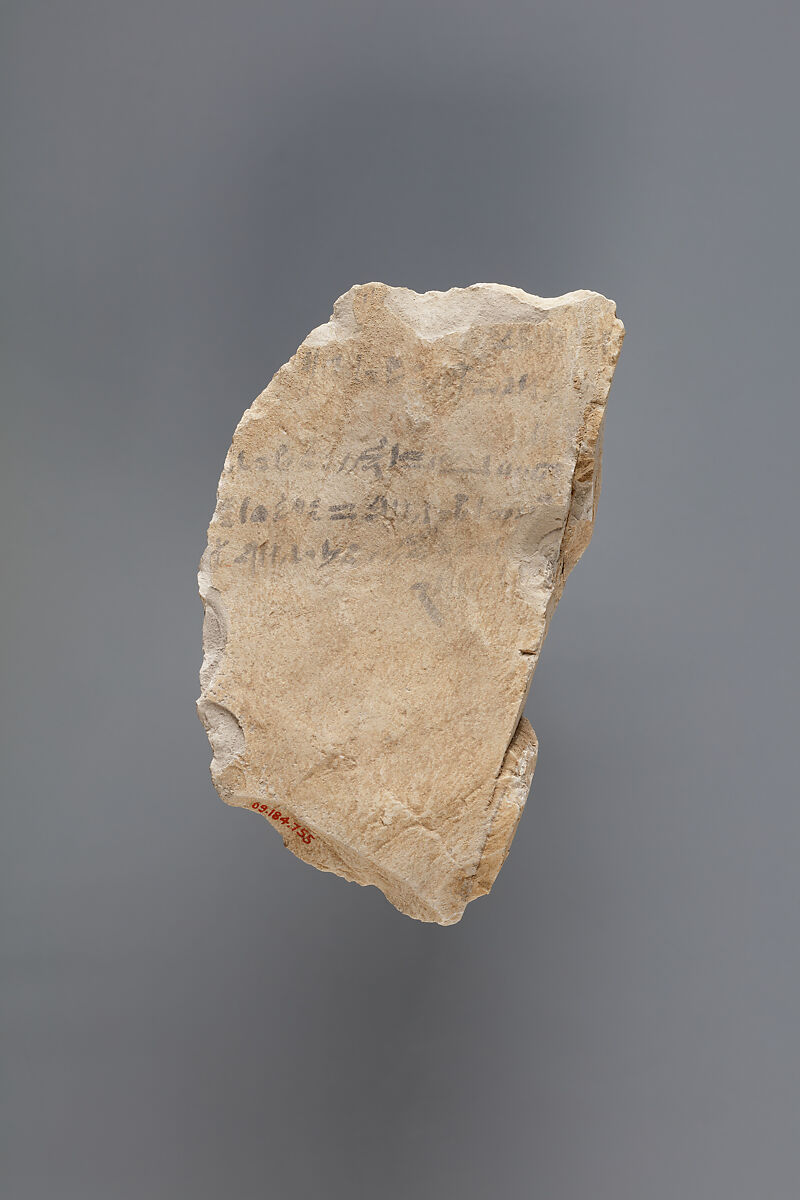 Hieratic ostracon, Limestone, ink, paint 