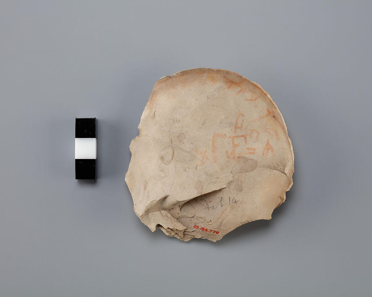 Ostracon inscribed with list of identity marks, Flint, ink, paint 