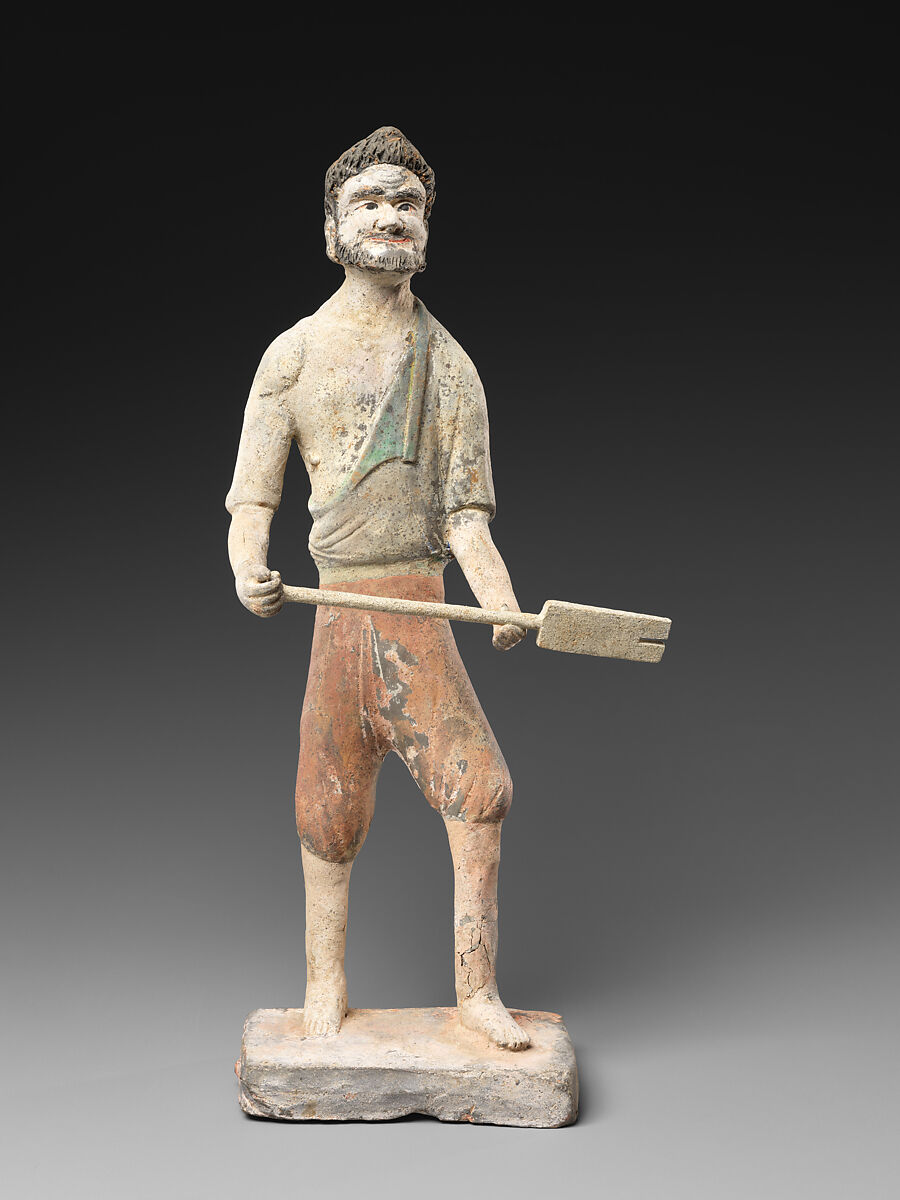 Man with a shovel, Earthenware with pigment, China 