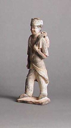 Man carrying a bag, Earthenware with pigment, China 