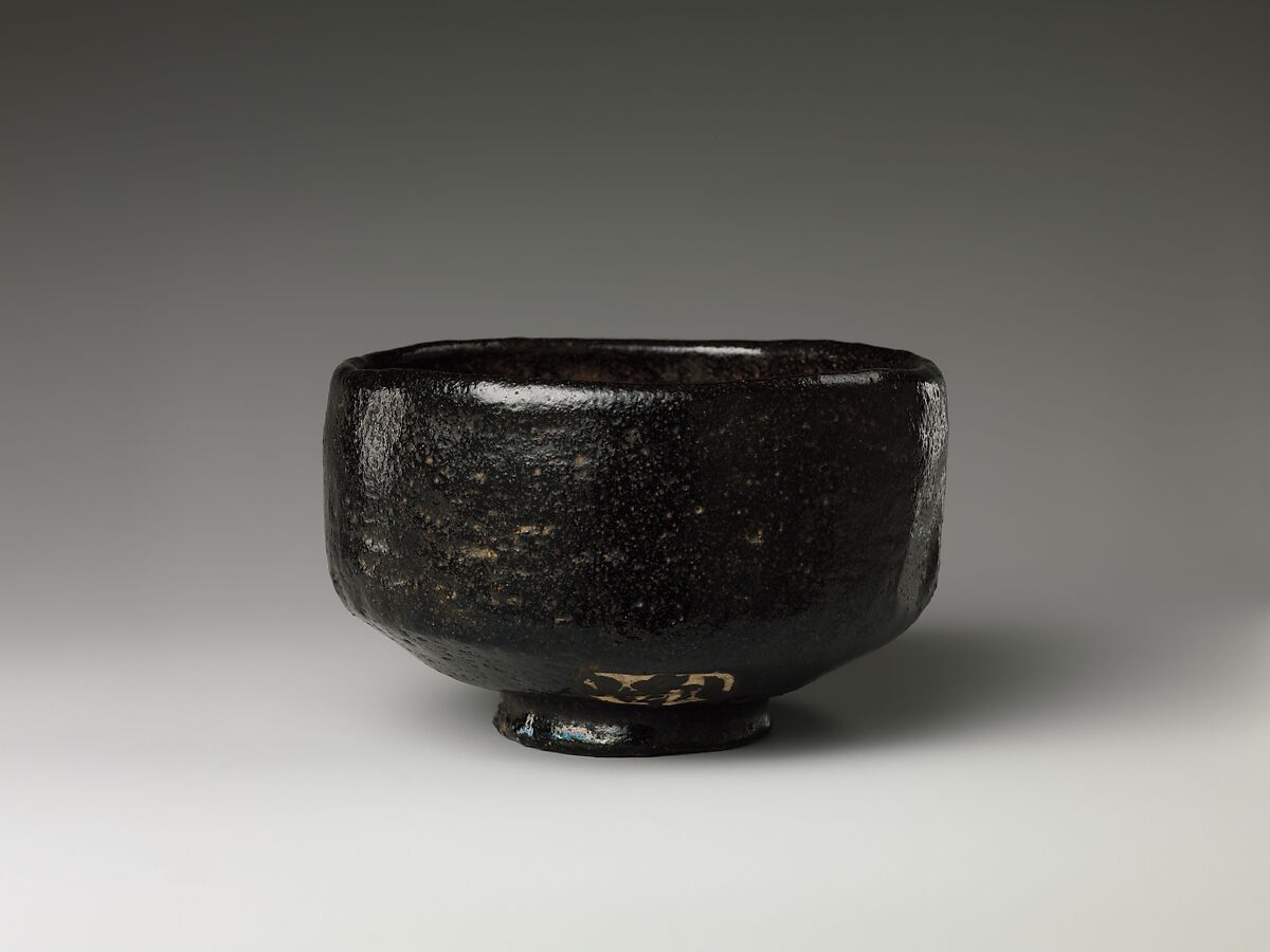Teabowl (Chawan), Style of Ogata Kenzan (Japanese, 1663–1743), Stoneware with black glaze and inlaid white slip (Kyoto ware), Japan