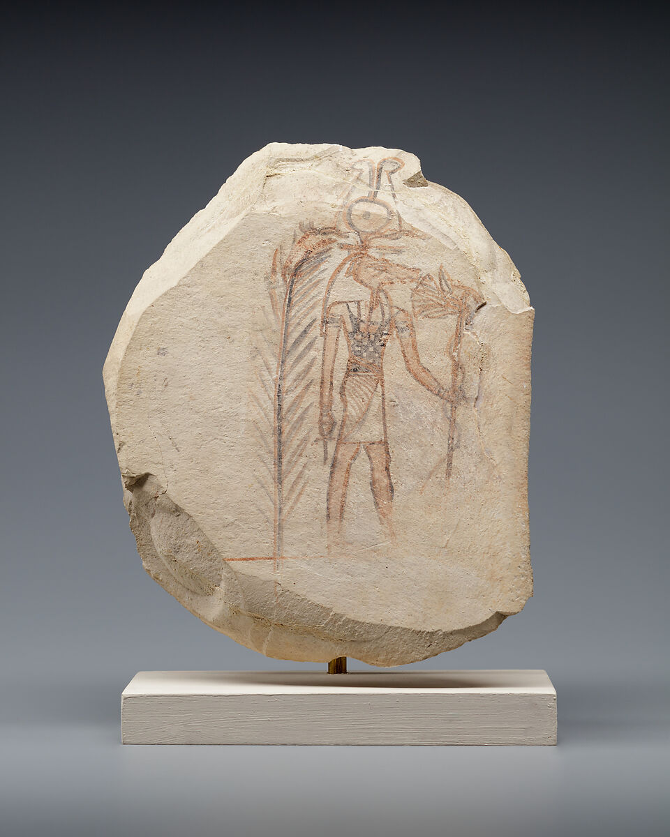 Ostracon Depicting the God Sobek, Limestone, ink 