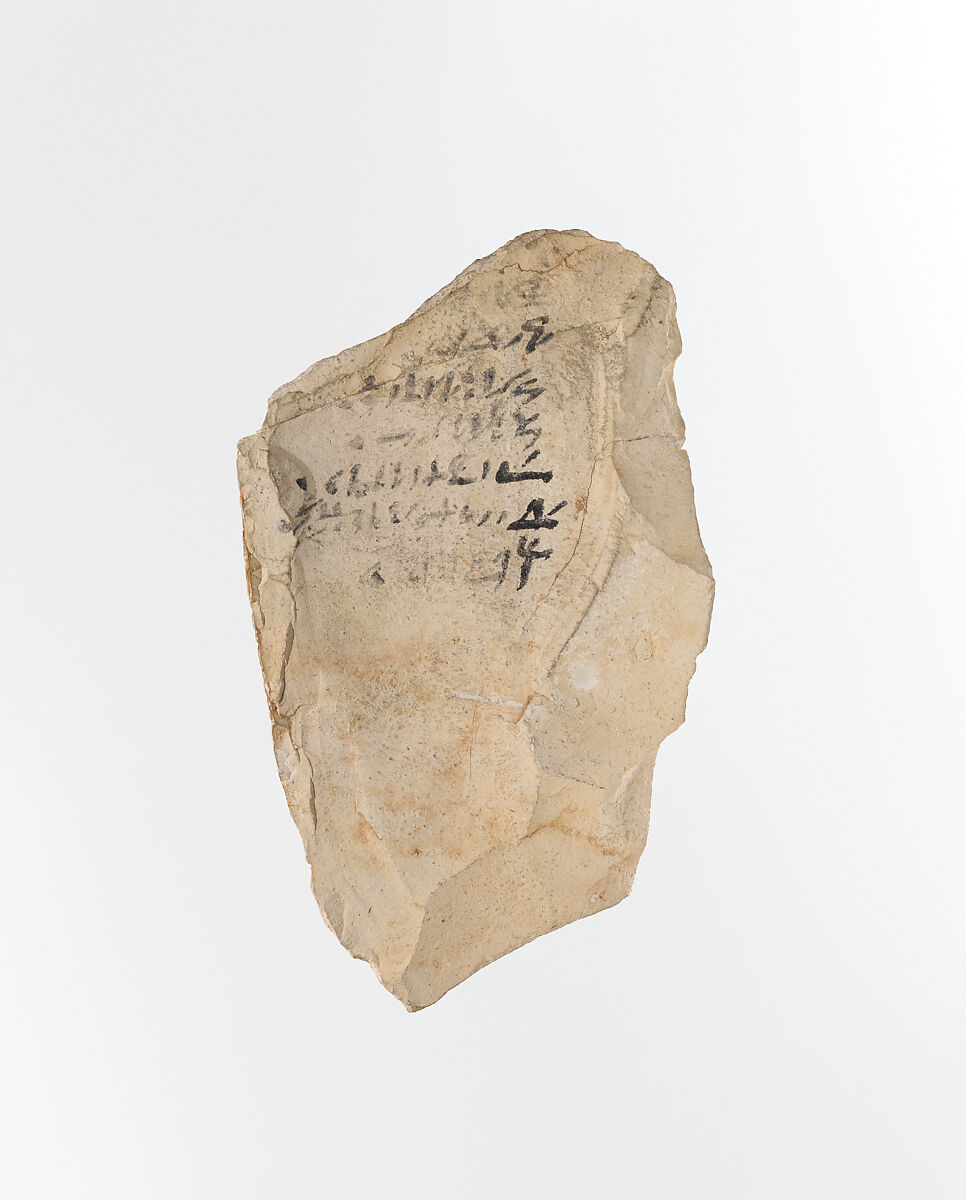 Ostracon with hieratic inscription, Limestone, ink 