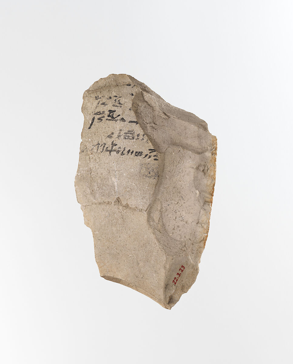 Ostracon with hieratic inscription, Limestone, ink