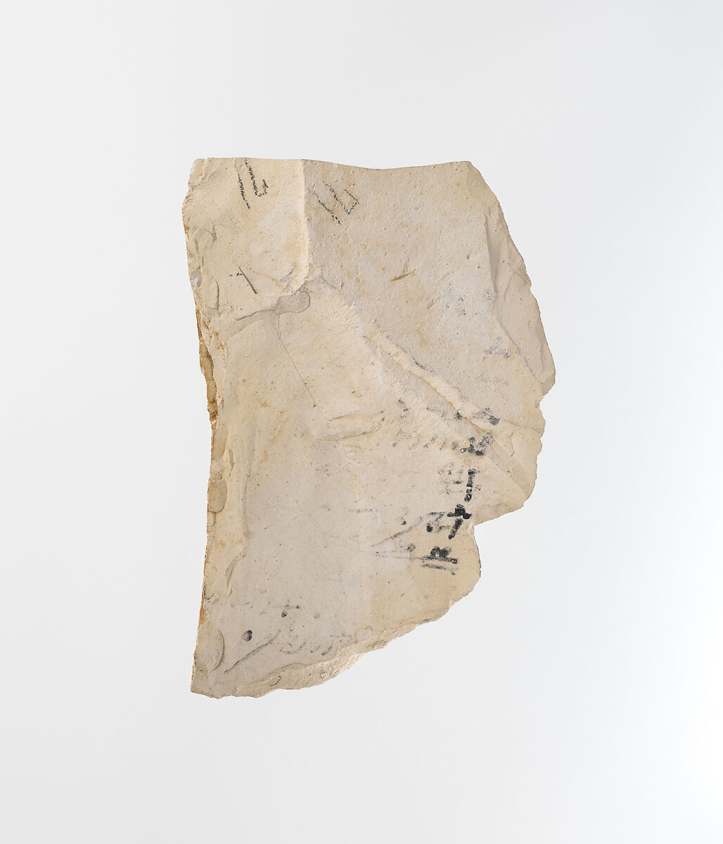 Ostracon with hieratic inscription, Limestone, ink