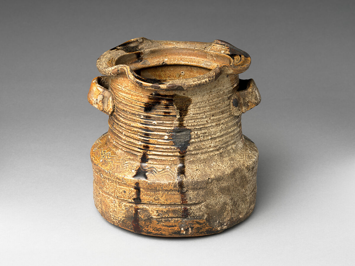 Freshwater Jar (Mizusashi), Stoneware with natural ash, feldspar, and iron glazes (Mino ware, Iga type), Japan