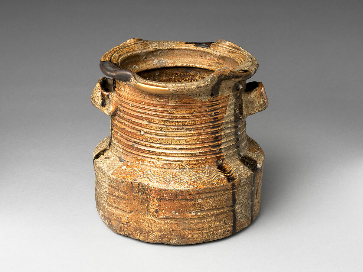Freshwater Jar (Mizusashi), Stoneware with natural ash, feldspar, and iron glazes (Mino ware, Iga type), Japan