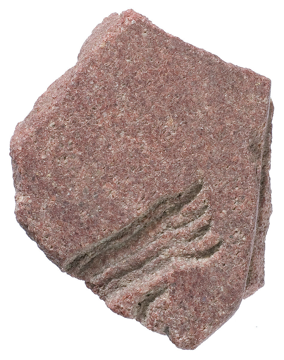 Hand raised in worship adjacent to Aten ray (?), Red quartzite 