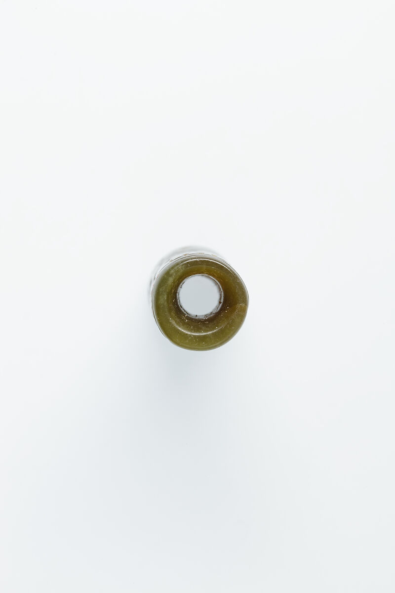 Cylinder seal with an image of seated Hathor, Green muscovite (fuchsite)