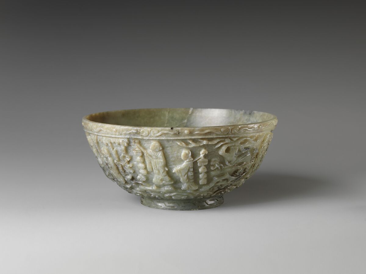 Bowl with Shoulao, God of Longevity, Jade (nephrite), China 