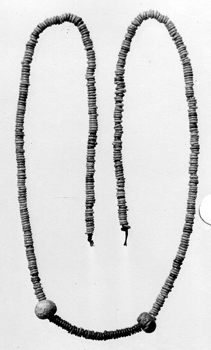 String of ring beads with two ball beads, Faience