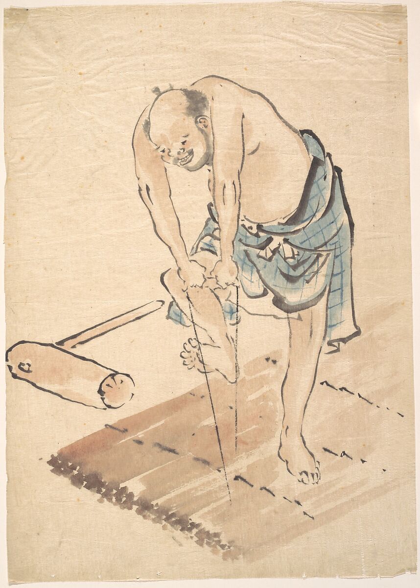 Man on a Raft, Katsushika Hokusai (Japanese, Tokyo (Edo) 1760–1849 Tokyo (Edo)), Woodblock print; ink and color on paper, Japan 