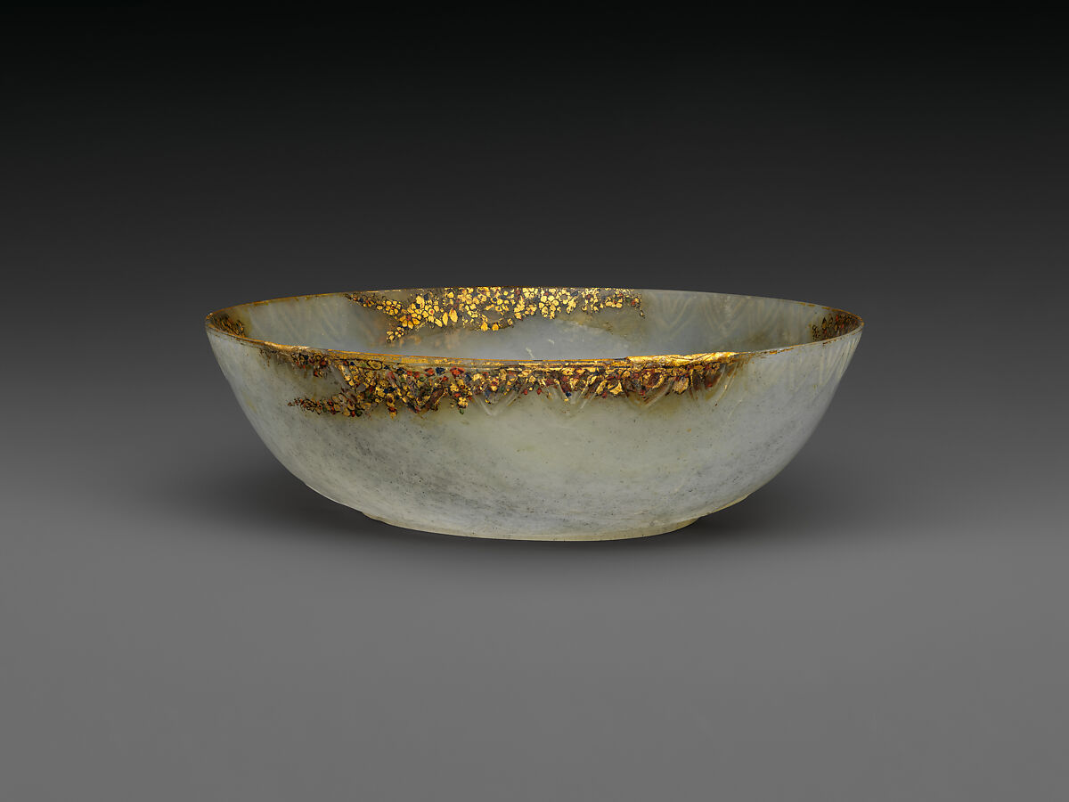 Bowl, Jade (nephrite) with painted decoration, India 